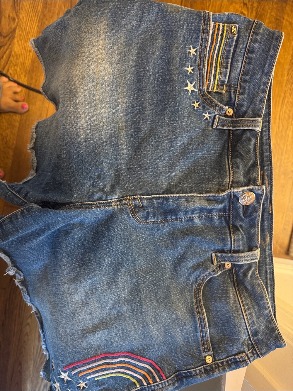 Seven7 Denim Women's Shorts with Rainbow & Star Embroidery